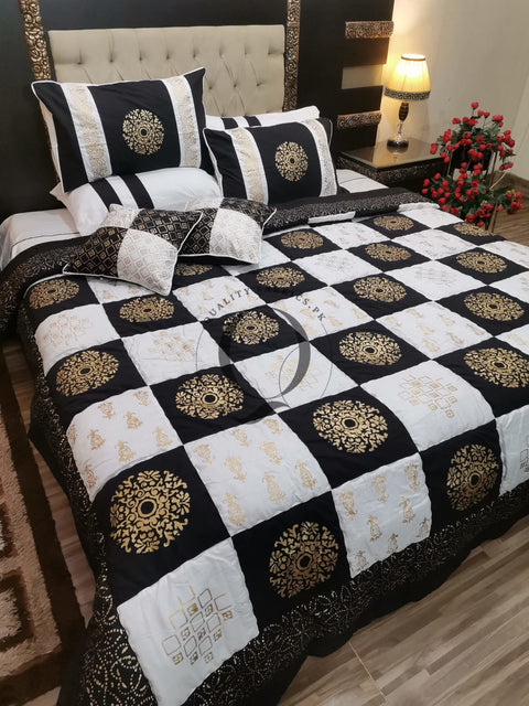 CS-758: Bridal 8 Piece Comforter Set (Block Printing & Premium Quality Cotton Satin)