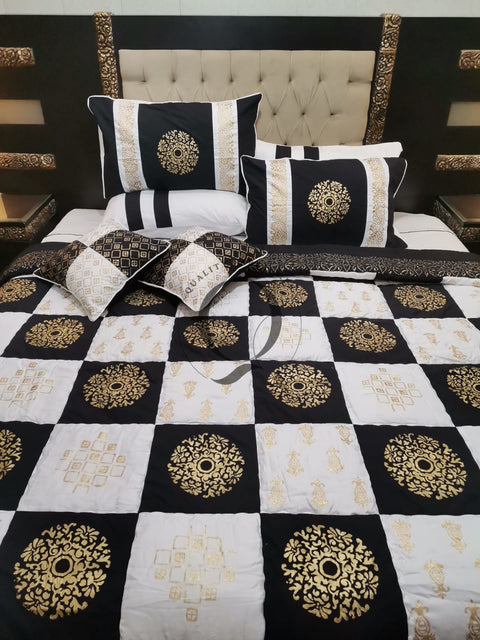 CS-758: Bridal 8 Piece Comforter Set (Block Printing & Premium Quality Cotton Satin)