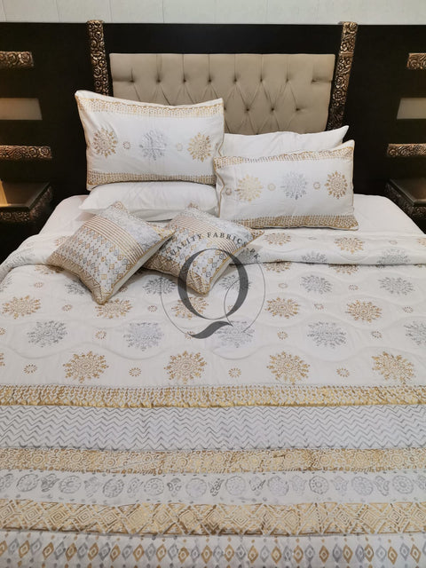 CS-759: Bridal 8 Piece Comforter Set (Block Printing & Premium Quality Cotton Satin)