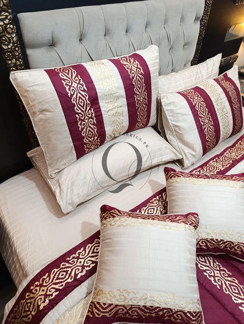 CS-766: Bridal 8 Piece Comforter Set (Block Printing & Premium Quality Cotton Satin)