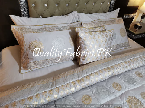 CS-341: BRIDAL 8 PIECE COMFORTER SET (Block Printing & Cotton Satin)