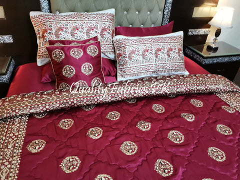 CS-405: BRIDAL 8 PIECE COMFORTER SET (Block Printing & Cotton Satin)