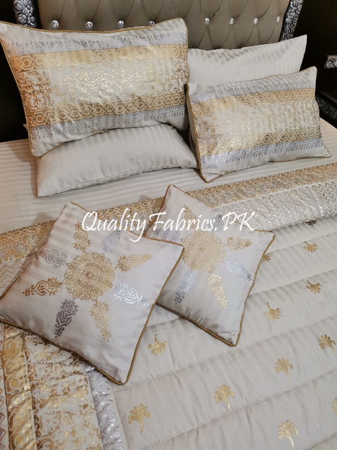 CS-478: Bridal 8 Piece Comforter Set (Block Printing & Premium Quality Cotton Satin)