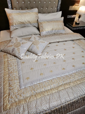 CS-478: Bridal 8 Piece Comforter Set (Block Printing & Premium Quality Cotton Satin)