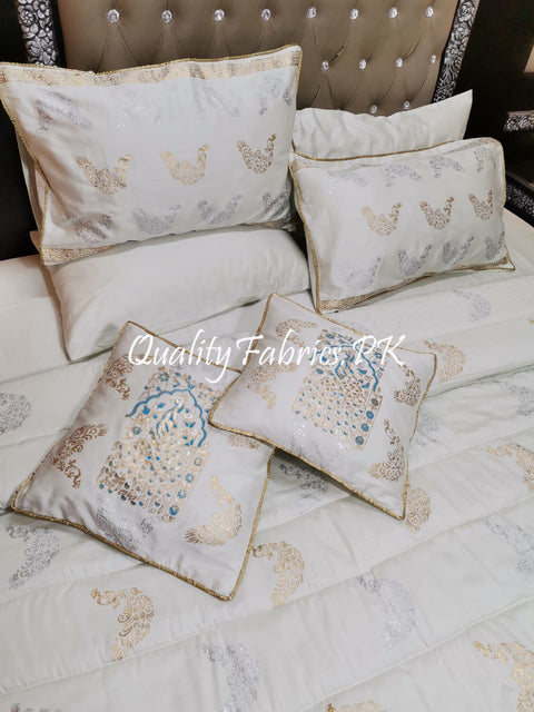 CS-496: Bridal 8 Piece Comforter Set (Block Printing & Premium Quality Cotton Satin)