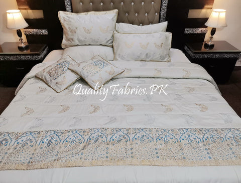 CS-496: Bridal 8 Piece Comforter Set (Block Printing & Premium Quality Cotton Satin)