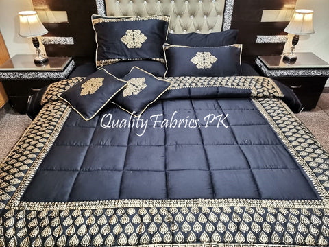 CS-497: Bridal 8 Piece Comforter Set (Block Printing & Premium Quality Cotton Satin)