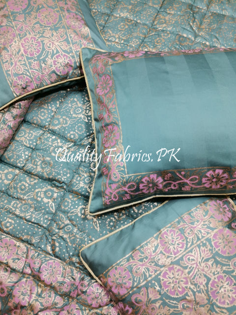 CS-502: Bridal 8 Piece Comforter Set (Block Printing & Premium Quality Cotton Satin)