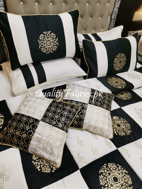 CS-504: Bridal 8 Piece Comforter Set (Block Printing & Premium Quality Cotton Satin)