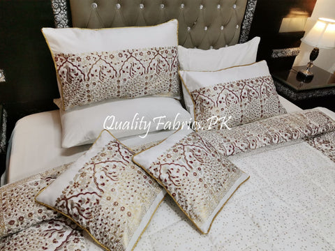 CS-524: Bridal 8 Piece Comforter Set (Block Printing & Premium Quality Cotton Satin)