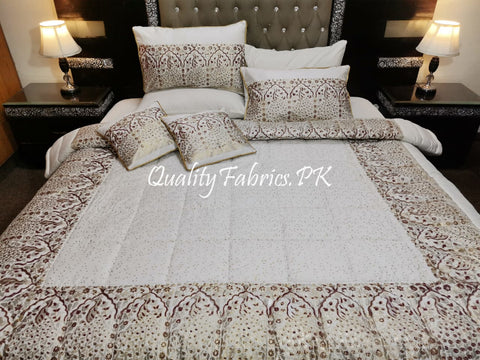 CS-524: Bridal 8 Piece Comforter Set (Block Printing & Premium Quality Cotton Satin)