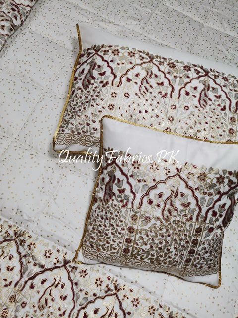 CS-524: Bridal 8 Piece Comforter Set (Block Printing & Premium Quality Cotton Satin)