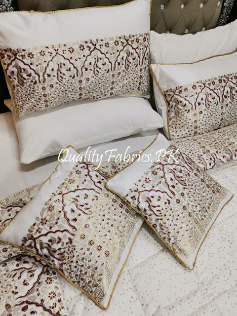 CS-524: Bridal 8 Piece Comforter Set (Block Printing & Premium Quality Cotton Satin)