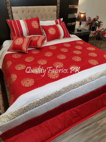 CS-586: Bridal 8 Piece Comforter Set (Block Printing & Premium Quality Cotton Satin)