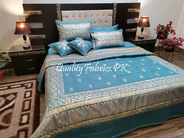 8 Pcs Bridal Bed Sheet Comforter Set Cotton Sateen Block Printed – Blu –  Kids Store