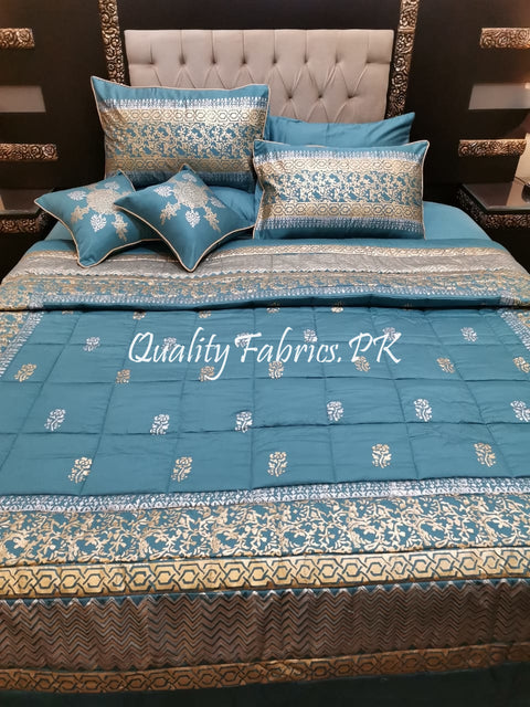 CS-595: Bridal 8 Piece Comforter Set (Block Printing & Premium Quality Cotton Satin)