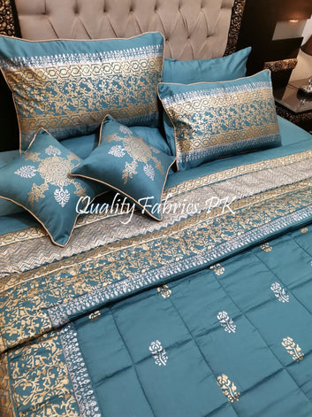 CS-595: Bridal 8 Piece Comforter Set (Block Printing & Premium Quality Cotton Satin)