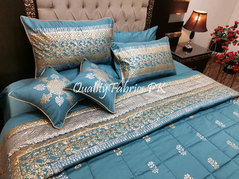 CS-595: Bridal 8 Piece Comforter Set (Block Printing & Premium Quality Cotton Satin)