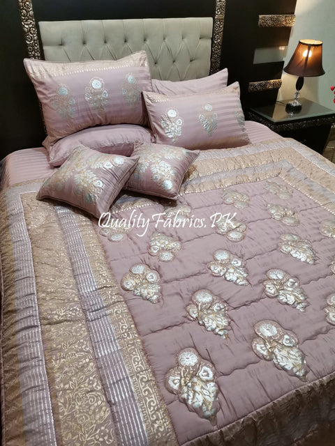 CS-601: Bridal 8 Piece Comforter Set (Block Printing & Premium Quality Cotton Satin)