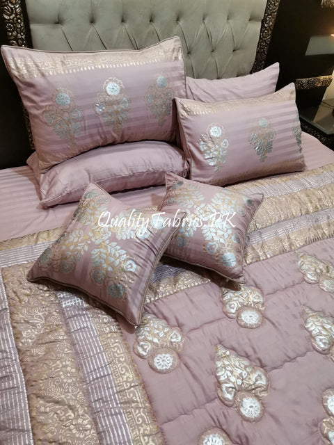CS-601: Bridal 8 Piece Comforter Set (Block Printing & Premium Quality Cotton Satin)