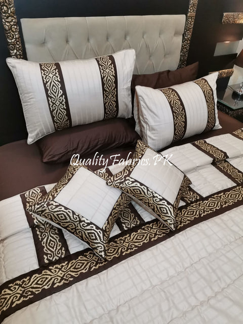 CS-603: Bridal 8 Piece Comforter Set (Block Printing & Premium Quality Cotton Satin)