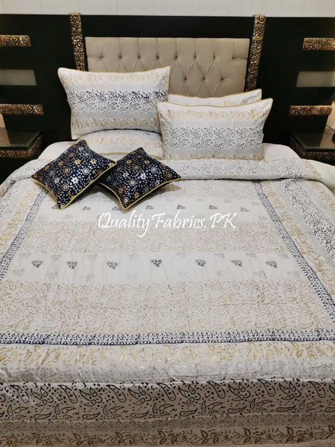 CS-605: Bridal 8 Piece Comforter Set (Block Printing & Premium Quality Cotton Satin)