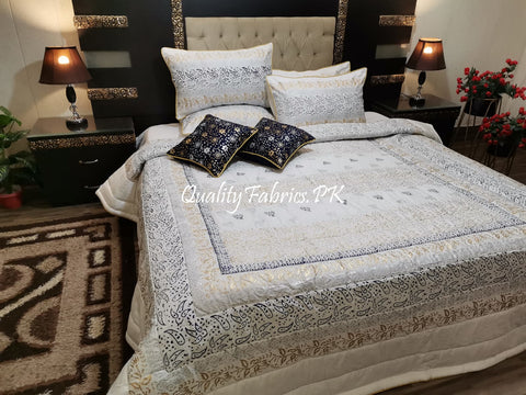 CS-605: Bridal 8 Piece Comforter Set (Block Printing & Premium Quality Cotton Satin)