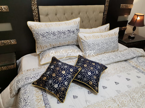 CS-605: Bridal 8 Piece Comforter Set (Block Printing & Premium Quality Cotton Satin)