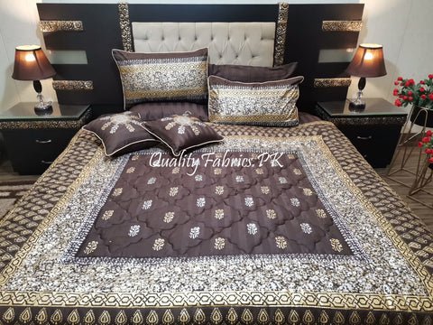 CS-613: Bridal 8 Piece Comforter Set (Block Printing & Premium Quality Cotton Satin)