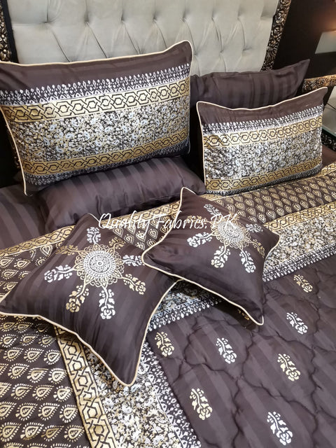 CS-613: Bridal 8 Piece Comforter Set (Block Printing & Premium Quality Cotton Satin)