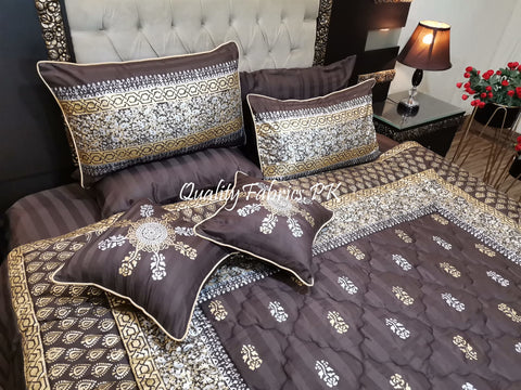 CS-613: Bridal 8 Piece Comforter Set (Block Printing & Premium Quality Cotton Satin)