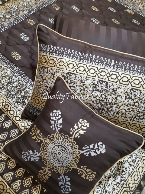 CS-613: Bridal 8 Piece Comforter Set (Block Printing & Premium Quality Cotton Satin)