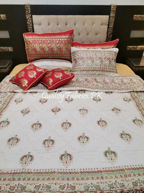 CS-621: Bridal 8 Piece Comforter Set (Block Printing & Premium Quality Cotton Satin)