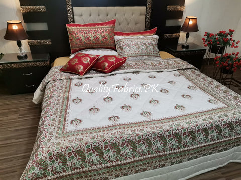 CS-621: Bridal 8 Piece Comforter Set (Block Printing & Premium Quality Cotton Satin)