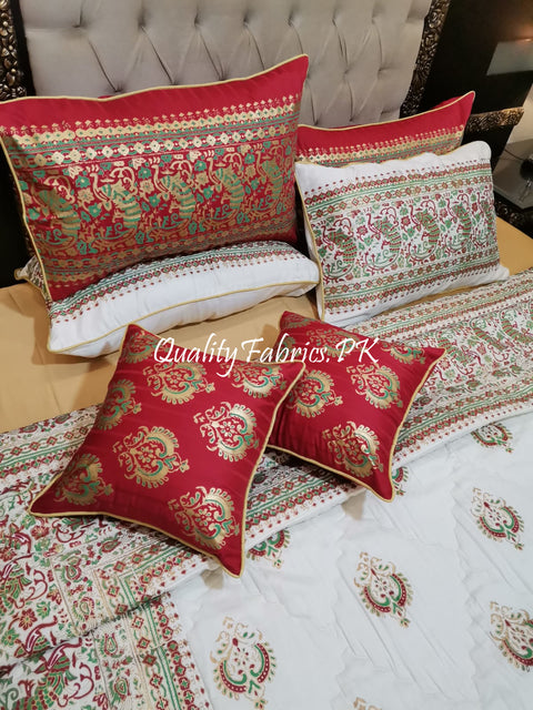 CS-621: Bridal 8 Piece Comforter Set (Block Printing & Premium Quality Cotton Satin)