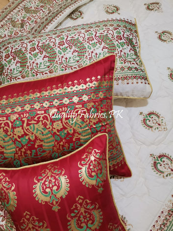 CS-621: Bridal 8 Piece Comforter Set (Block Printing & Premium Quality Cotton Satin)
