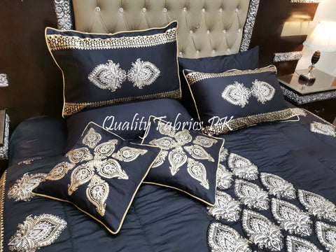 CS-501: Bridal 8 Piece Comforter Set (Block Printing & Premium Quality Cotton Satin)