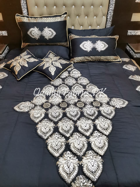 CS-501: Bridal 8 Piece Comforter Set (Block Printing & Premium Quality Cotton Satin)