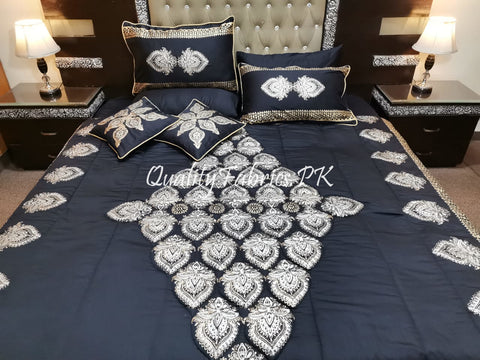 CS-501: Bridal 8 Piece Comforter Set (Block Printing & Premium Quality Cotton Satin)